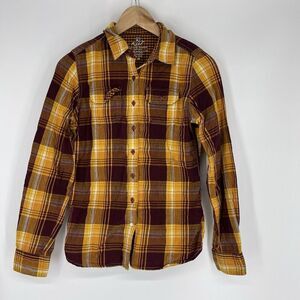Kuhl Shirt Size XS Womens Maroon Yellow Plaid Button Front Flannel Pockets Top